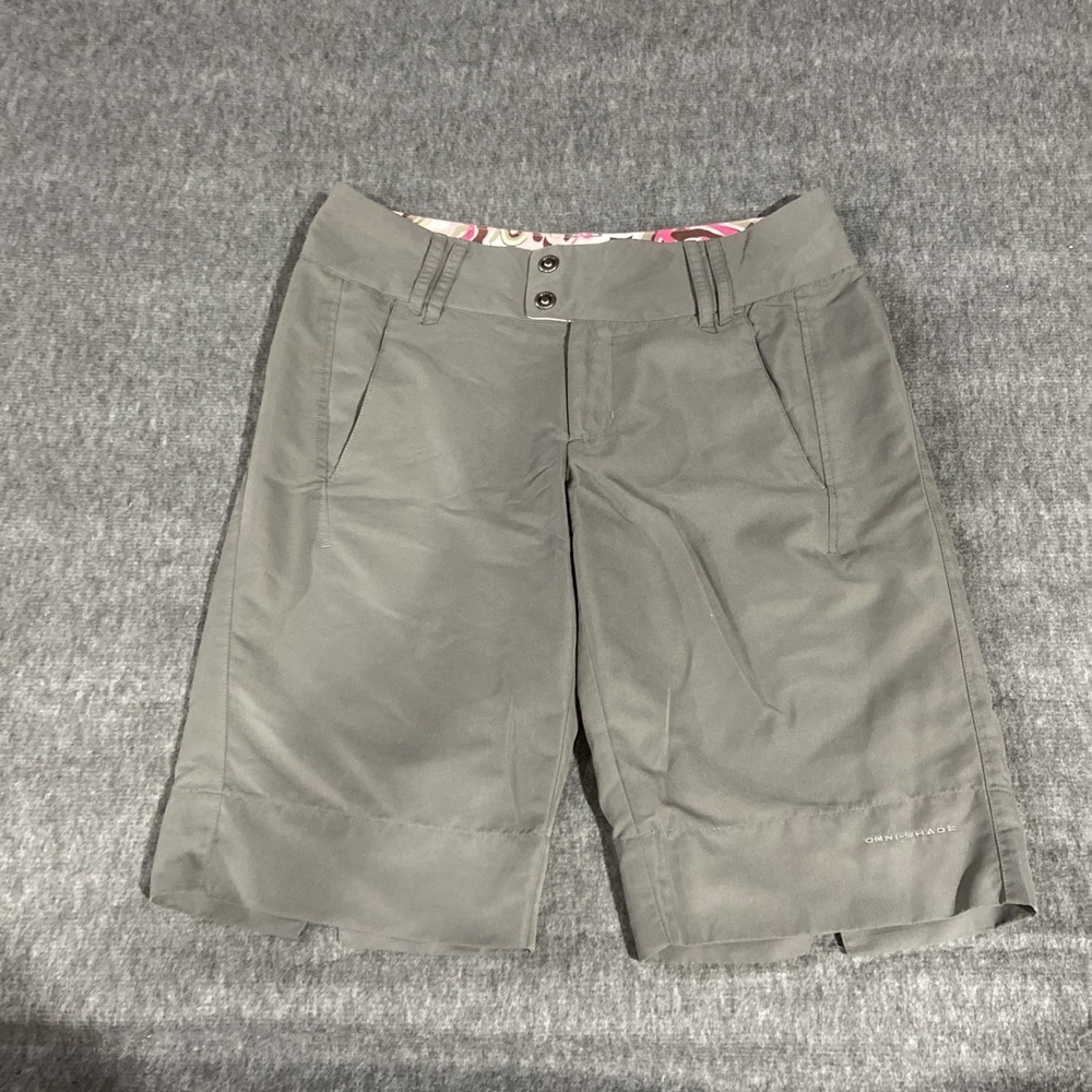 Columbia Gray Water Shorts Womens Mesh Lined Sz  4 Omni Shade Colorful Waistband